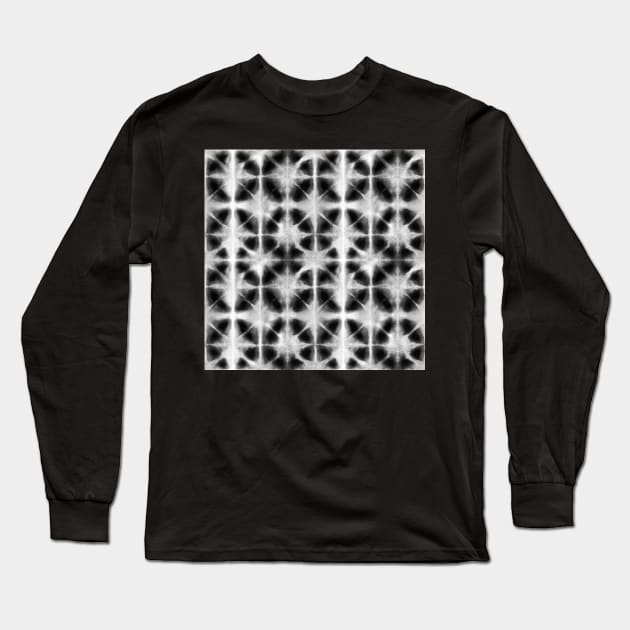 Black and white Shibori Itajime Long Sleeve T-Shirt by marufemia